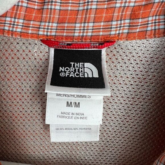 North Face Mens Short Sleeve Button Up Shirt Size M Orange Plaid Hiking Gorpcore - Picture 4 of 9